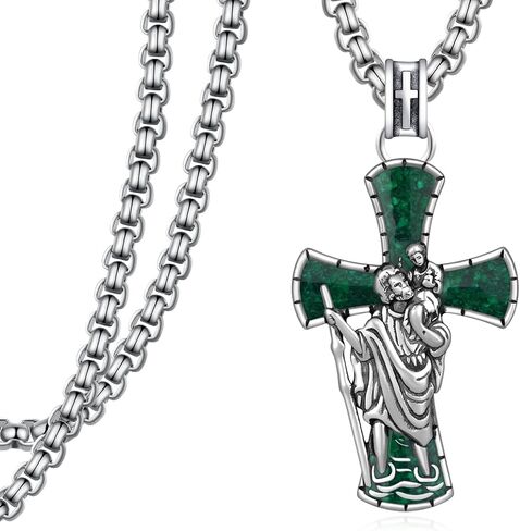St Michael Necklace for Men 925 Sterling Silver Cross Archangel Michael Necklace Protection Amulet Jewelry Gifts for Men Women Father Husband in Kuwait