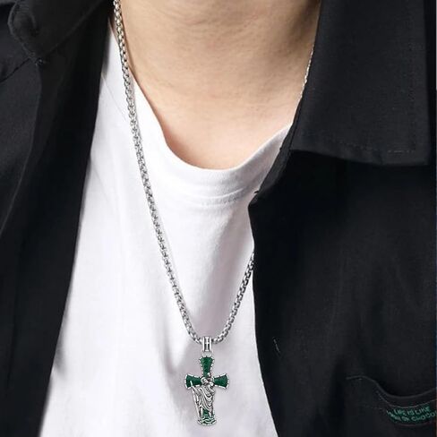 St Michael Necklace for Men 925 Sterling Silver Cross Archangel Michael Necklace Protection Amulet Jewelry Gifts for Men Women Father Husband in Kuwait