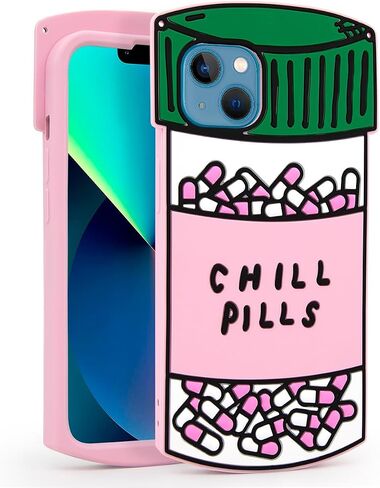 Cute Case Compatible with iPhone 16 Pro Max Chill Pills Case, Girly Capsule Bottle Shape, 3D Soft Silicone Heavy Duty Protection Shockproof Cases Cover for Girls Women in Kuwait