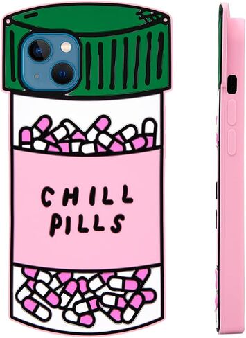 Cute Case Compatible with iPhone 16 Pro Max Chill Pills Case, Girly Capsule Bottle Shape, 3D Soft Silicone Heavy Duty Protection Shockproof Cases Cover for Girls Women in Kuwait