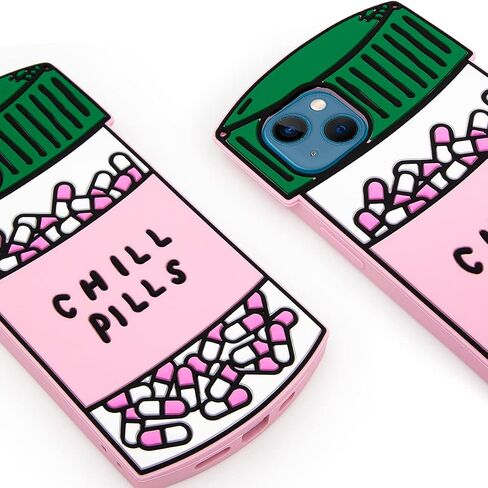 Cute Case Compatible with iPhone 16 Pro Max Chill Pills Case, Girly Capsule Bottle Shape, 3D Soft Silicone Heavy Duty Protection Shockproof Cases Cover for Girls Women in Kuwait