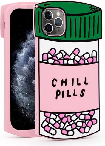 Cute Case Compatible with iPhone 16 Pro Max Chill Pills Case, Girly Capsule Bottle Shape, 3D Soft Silicone Heavy Duty Protection Shockproof Cases Cover for Girls Women in Kuwait