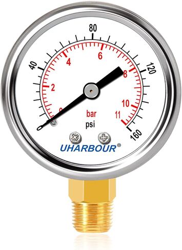 مقياس الضغط 1/4 NPT 0-100 Psi 2 بوصة حافظة من الفولاذ المقاوم للصدأ، مقياس ضغط جبل سفلي 1/4 NPT in Kuwait