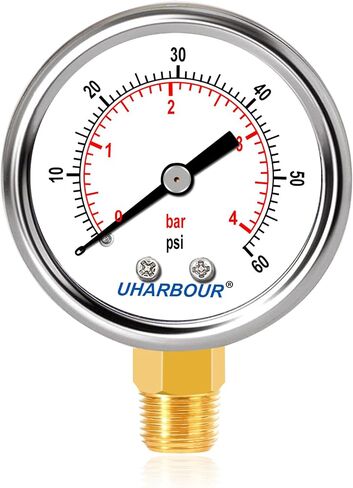 مقياس الضغط 1/4 NPT 0-100 Psi 2 بوصة حافظة من الفولاذ المقاوم للصدأ، مقياس ضغط جبل سفلي 1/4 NPT in Kuwait