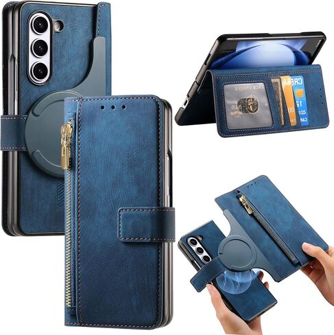 CCSmall for Samsung Galaxy Z Fold 6 5G Detachable Magnetic Wallet Phone Case, RFID Blocking Material Retro Folio Flip Leather Case Zipper Purse Cover with Card Slots for Galaxy Z Fold6 KQX Black in Kuwait