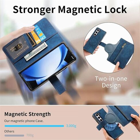 CCSmall for Samsung Galaxy Z Fold 6 5G Detachable Magnetic Wallet Phone Case, RFID Blocking Material Retro Folio Flip Leather Case Zipper Purse Cover with Card Slots for Galaxy Z Fold6 KQX Black in Kuwait