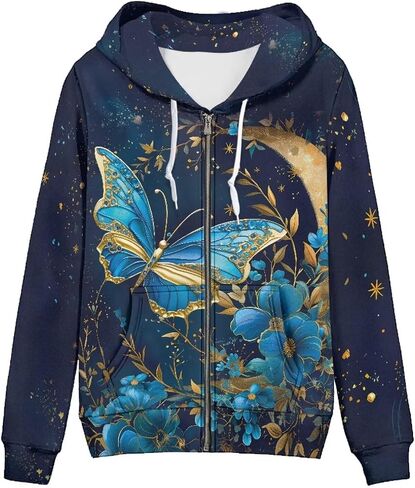 Hinthetall Women's Zip Up Long Sleeve Oversized Drawstring Hoodie Hooded Sweatshirt Pullover Top with Pockets in Kuwait