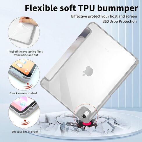 حالة Smart Folio لـ iPad Air 11 بوصة M2 (2024) ، Ipad Air 5th Case Ipad Air 4th Gen Case ، Ipad Air Cases 10.9 Inch ، iPad Pro 11 Int Case ، حامل قلم رصاص ، شحن قلم رصاص ، جليد أزرق in Kuwait