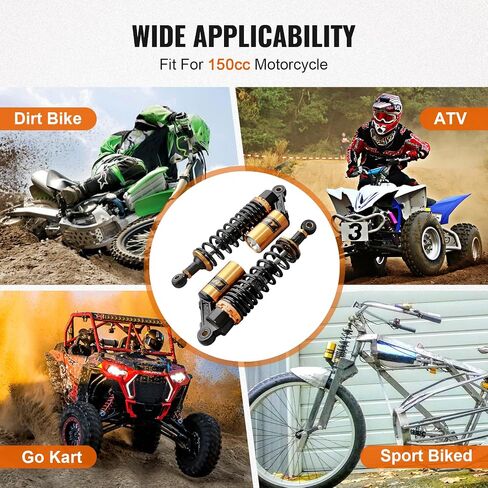 زوج Gzyf 320mm دراجة نارية عالمية امتصاص الصدمات الخلفية الصدمات القابلة للتعديل Go Kart تعليق لهوندا ل Suzuki for Kawasaki for Yamaha ATV Go Kart Quad Dirt Sport Bikes Black & Gold in Kuwait