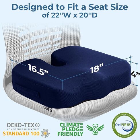 5 Stars United Seat Cushion لكراسي المكاتب - تناسب 18 مقعدًا "x14" ، عظم الذنب ، تخفيف آلام العصابة - بعقب ، ضغط وعرق النسا - ألعاب ، كرسي متحرك ، وسادة للسيارات والمكتب ، الأسود in Kuwait