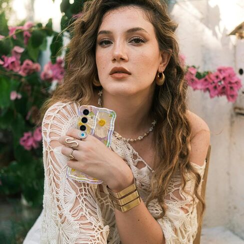 XIZYO Case for Samsung Galaxy S24 Ultra, Colorful Retro Oil Painting Flower Cute Floral Aesthetic Curly Wave Frame Laser Glossy Reflective Exquisite Stylish Cover Girly Women-Sunflower/Yellow in Kuwait