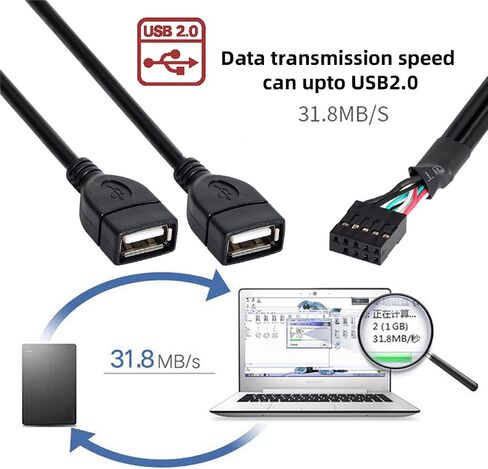 CY Cable Single USB 2.0 Male Type-A to Motherboard 9Pin 10Pin Male Header Cable with Sleeve 20cm in Kuwait