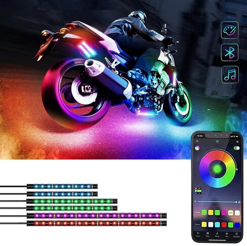 8 Pcs Motorcycle LED Light Kits, App Control Multicolor Waterproof Motorcycle LED Strip Lights, Music Sync & Multiple Scene Modes RGB LED Lights for Motorcycles, DC 12V in Saudi Arabia
