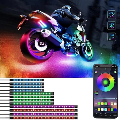 8 Pcs Motorcycle LED Light Kits, App Control Multicolor Waterproof Motorcycle LED Strip Lights, Music Sync & Multiple Scene Modes RGB LED Lights for Motorcycles, DC 12V in Saudi Arabia