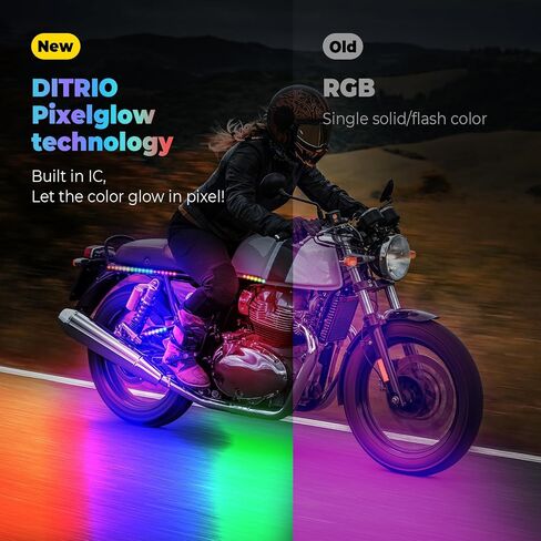8pcs دراجة نارية LED LED KIT مع إشارة دوران الفرامل ، وأضواء RGB دراجة نارية مع جهاز التحكم عن بعد APP/RF ، والمنطقة المزدوجة ، وتأثيرات بكسلو مقاوم للماء 12V للدراجات النارية ، وعربات الجولف ، و ATV ، و UTVS in Saudi Arabia