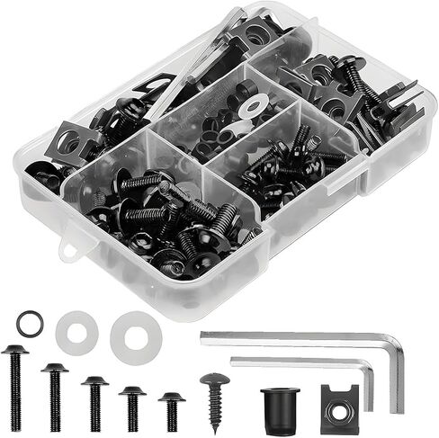 177PCS Motorcycle Fairing Bolt Kit, M5 M6 Motorbike Windscreen Screw Sets, Aluminum Fasteners Fairing Bolts Nut Clips Washers Nuts Screws Assortment, Universal for Motor Bicycles (Black) in Kuwait