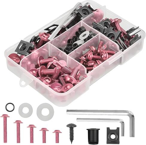 177PCS Motorcycle Fairing Bolt Kit, M5 M6 Motorbike Windscreen Screw Sets, Aluminum Fasteners Fairing Bolts Nut Clips Washers Nuts Screws Assortment, Universal for Motor Bicycles (Black) in Kuwait