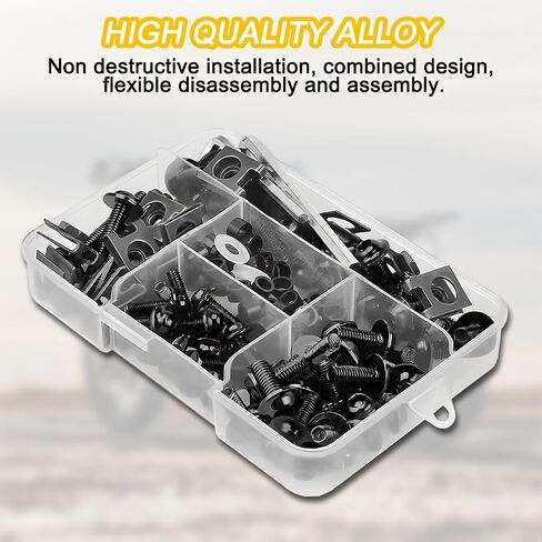 177PCS Motorcycle Fairing Bolt Kit, M5 M6 Motorbike Windscreen Screw Sets, Aluminum Fasteners Fairing Bolts Nut Clips Washers Nuts Screws Assortment, Universal for Motor Bicycles (Black) in Kuwait