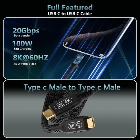 كابل بيانات USB C 10ft/3M ， USB 3.2 Gen 2 Cable Cable Cable Fast Charging Cable 240 Watt و USB C Cable Cable and Power 4K ، Cable USB-C USB-C Cable ，، أسود in Kuwait