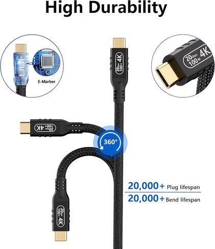 كابل بيانات USB C 10ft/3M ， USB 3.2 Gen 2 Cable Cable Cable Fast Charging Cable 240 Watt و USB C Cable Cable and Power 4K ، Cable USB-C USB-C Cable ，، أسود in Kuwait