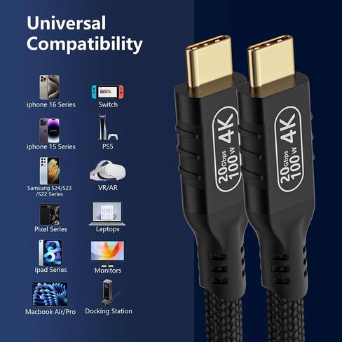 كابل بيانات USB C 10ft/3M ， USB 3.2 Gen 2 Cable Cable Cable Fast Charging Cable 240 Watt و USB C Cable Cable and Power 4K ، Cable USB-C USB-C Cable ，، أسود in Kuwait