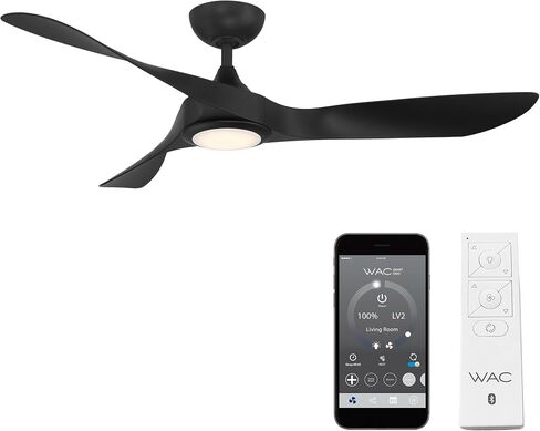 WAC Smart Fans Swirl و Outdoor 3-Blade Smart Seiling Fan 54in 54in النحاس الناعم الأسود مع مجموعة مصباح LED 3000K وأعمال التحكم عن بُعد مع Alexa و IOS أو Android in Kuwait