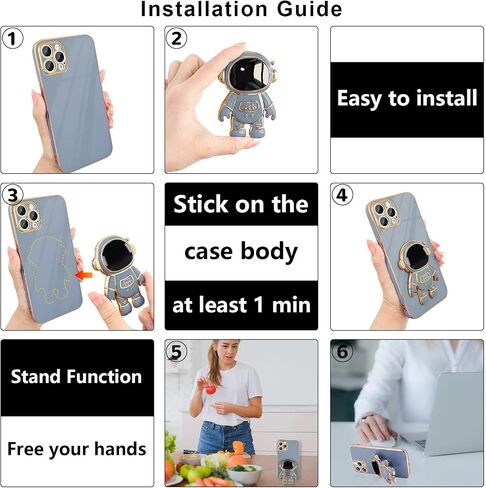 Compatible with iPhone 14 Case Cute 3D Astronaut Stand Design Camera Protection Shockproof Soft Back Cover for Apple iPhone 14 Phone Case Purple in Kuwait