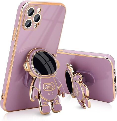 Compatible with iPhone 14 Case Cute 3D Astronaut Stand Design Camera Protection Shockproof Soft Back Cover for Apple iPhone 14 Phone Case Purple in Kuwait