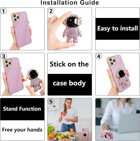 Compatible with iPhone 14 Case Cute 3D Astronaut Stand Design Camera Protection Shockproof Soft Back Cover for Apple iPhone 14 Phone Case Purple in Kuwait