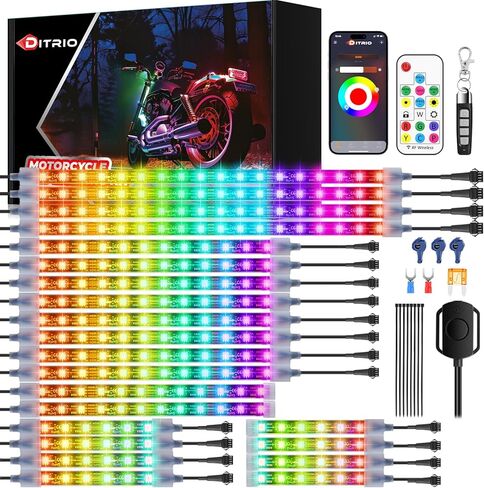 8pcs دراجة نارية LED LED KIT مع إشارة دوران الفرامل ، وأضواء RGB دراجة نارية مع جهاز التحكم عن بعد APP/RF ، والمنطقة المزدوجة ، وتأثيرات بكسلو مقاوم للماء 12V للدراجات النارية ، وعربات الجولف ، و ATV ، و UTVS in Saudi Arabia