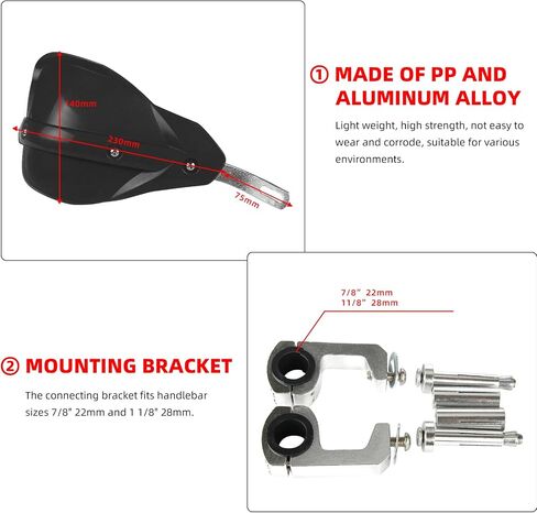 JFG Racing Dirt Bike Handguards ، Universal 7/8 "و 1 1/8" Brush Handbar دراجة نارية يدوية للدراجة الترابية الثلجية Enduro Motocross Supermoto Scooter ATV Off Road Associory - Black in Kuwait