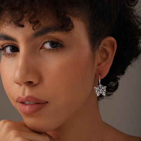 Charmsy 925 Sterling Silver Butterfly Dangle Earrings Hypoallergenic Filigree Jewelry Butterfly Drop and Dangle Leverback Earrings for Women 30 MM in Kuwait