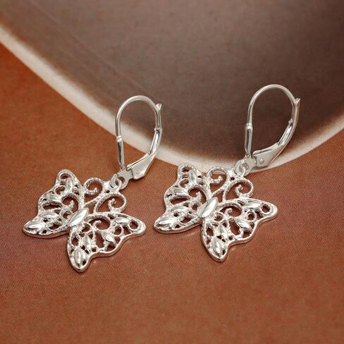 Charmsy 925 Sterling Silver Butterfly Dangle Earrings Hypoallergenic Filigree Jewelry Butterfly Drop and Dangle Leverback Earrings for Women 30 MM in Kuwait