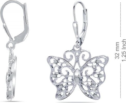 Charmsy 925 Sterling Silver Butterfly Dangle Earrings Hypoallergenic Filigree Jewelry Butterfly Drop and Dangle Leverback Earrings for Women 30 MM in Kuwait