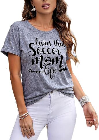 تي شيرت نسائي Livin That Soccer Mom Life برقبة دائرية وأكمام قصيرة in Kuwait