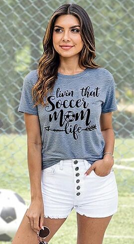 تي شيرت نسائي Livin That Soccer Mom Life برقبة دائرية وأكمام قصيرة in Kuwait