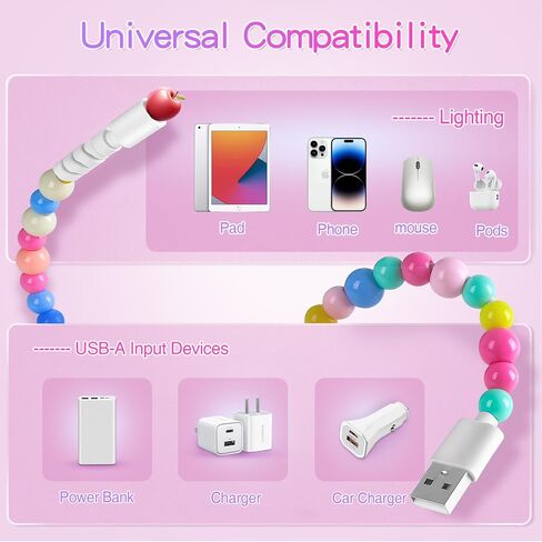 لسلك شاحن iPhone 3.3 قدم لؤلؤة أنيقة شحن USB كابل 66W نقل السرعة عالي السرعة USB إلى كبل iPhone متوافق مع iPhone 14/13/12 PRO MAX/11/XS MAX/XR/XS/X/8/IPAD in Saudi Arabia