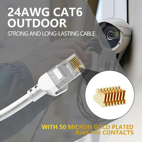 Cat 6 Outdoor Ethernet Cable 35 ft ، Support Cat8 Cat7 شبكة ، 10 جيجابت في الثانية 24awg النحاس النقي ، كابل Cat6 ، كابل 6 ، كابل الإنترنت ، كبل الشبكة ، كابل RJ45 ، كابل التصحيح ، كابل LAN للألعاب in Kuwait