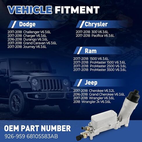 926-959 Upgrade Aluminum Engine Oil Cooler Oil Filter Housing for 2011-2016 Jeep Wrangler Grand Cherokee Dodge Challenger Charger Journey Caravan Durango Chrysler 300 200 Town Country Ram 3.6L 926-876 in Saudi Arabia