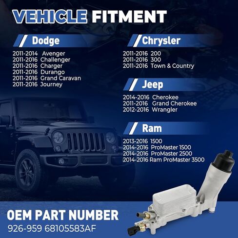 926-959 ترقية أزياء زيت ألمنيوم مبرد زيت مرشح زيت لعام 2011-2016 جيب رانجلر جراند شيروكي دودج تشاربر تشارجر رحلة كارافان دورانغو كرايسلر 300 200 تاون كونتري رام 3.6L 926-876 in Kuwait