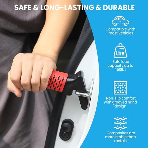 Car Door Handle for Elderly, Car Handle Assist Support Handle, Portable Elderly Assistance Mobility Aids for Getting Out of Car, Auto Grab Cane for Seniors and Handicapped, Red in Saudi Arabia