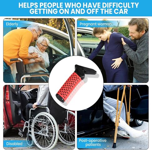 Car Door Handle for Elderly, Car Handle Assist Support Handle, Portable Elderly Assistance Mobility Aids for Getting Out of Car, Auto Grab Cane for Seniors and Handicapped, Red in Saudi Arabia