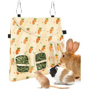 Bissap Rabbit Hay Feeder Bag, 2 Holes Hanging Hay Feeder Guinea Pig Hay Bag with Side Pocket for Rabbits Bunny Chinchillas Hamsters Rats and Other Small Pets Small Animal - Pink ﻿ in Kuwait