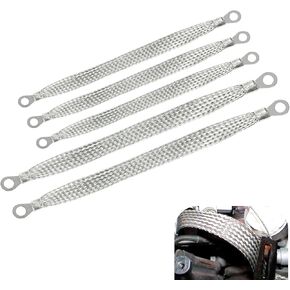5 PCS Ground Strap Kit, 3 PCS 10" + 2 PCS 13" Grounding Strap with Terminal Plugs, Durability Flat Tinned Copper Ground Strap Wire Automotive, Universal for Cars, Trucks, SUVs (Silver)