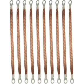 MEETOOT 10pcs 300mm Braided Ground Strap Automotive Engine Copper Ground Strap Wire with Terminals Plugs