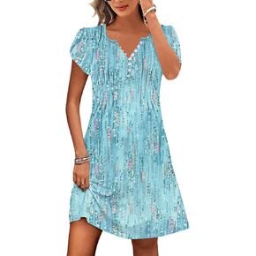 Disamer Womens Dresses Dresses Short Summer Dresses 2025 Boho Floral Beach Sundresses Spring A-Line Dress مع جيوب