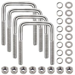 4 Set Stainless Steel Square U Bolt Kit for Boat Trailer, Heavy Duty U-Bolt with Nuts and Frame Plate for Automobiles Trailer, Ski Boat, and Sailboat Trailer (1/2" D x 3-1/16"W x 4-5/16"L)