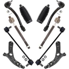 TRQ Front Steering & Suspension Kit Control Arm with Ball Joint Steering Rack & Pinion Bellow Sway Bar Stabilizer Link Tie Rod Compatible with 2014-2018 Kia Soul 2015-2018 Soul EV