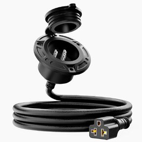 12AWG 20A RV Shore Power Inlet Plug, 125V AC Socket with 16" Extension Cord, Heavy-Duty T-Blade Adapter Cable, Waterproof Outlet Box & Watertight Cap for RV/Trailer/Boat Outdoor Electrical Use