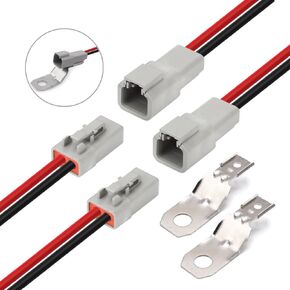 DTP 2 Pin Connector with 12 AWG Cable Wire,2 Way DT Automotive Waterproof Electrical Connector Male Female Plug Wiring Harness,for Car,Truck,Boats,LED Work Light（2 Pairs）